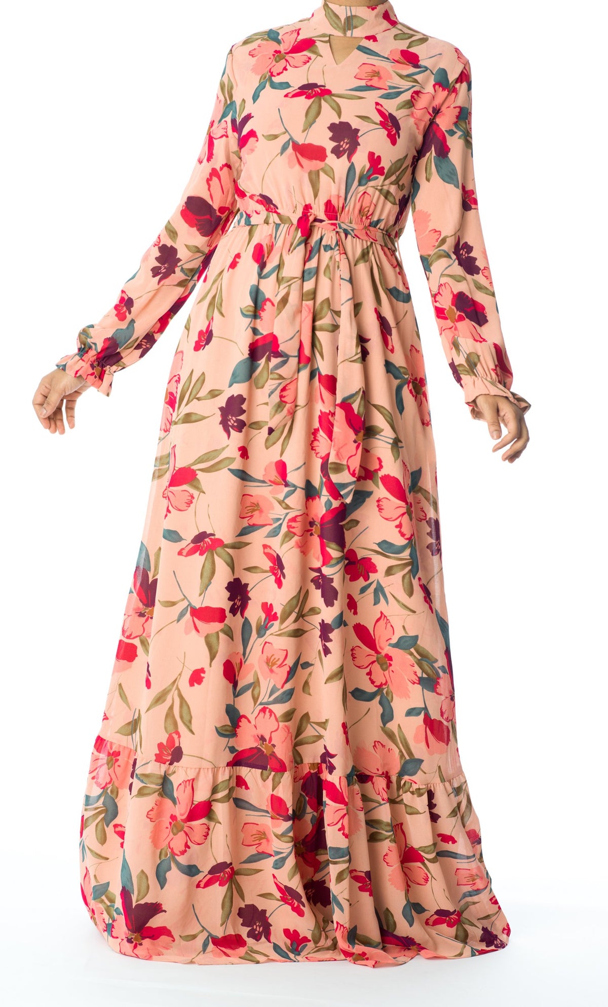 Peach Blush Floral petals maxi dress Kabayare