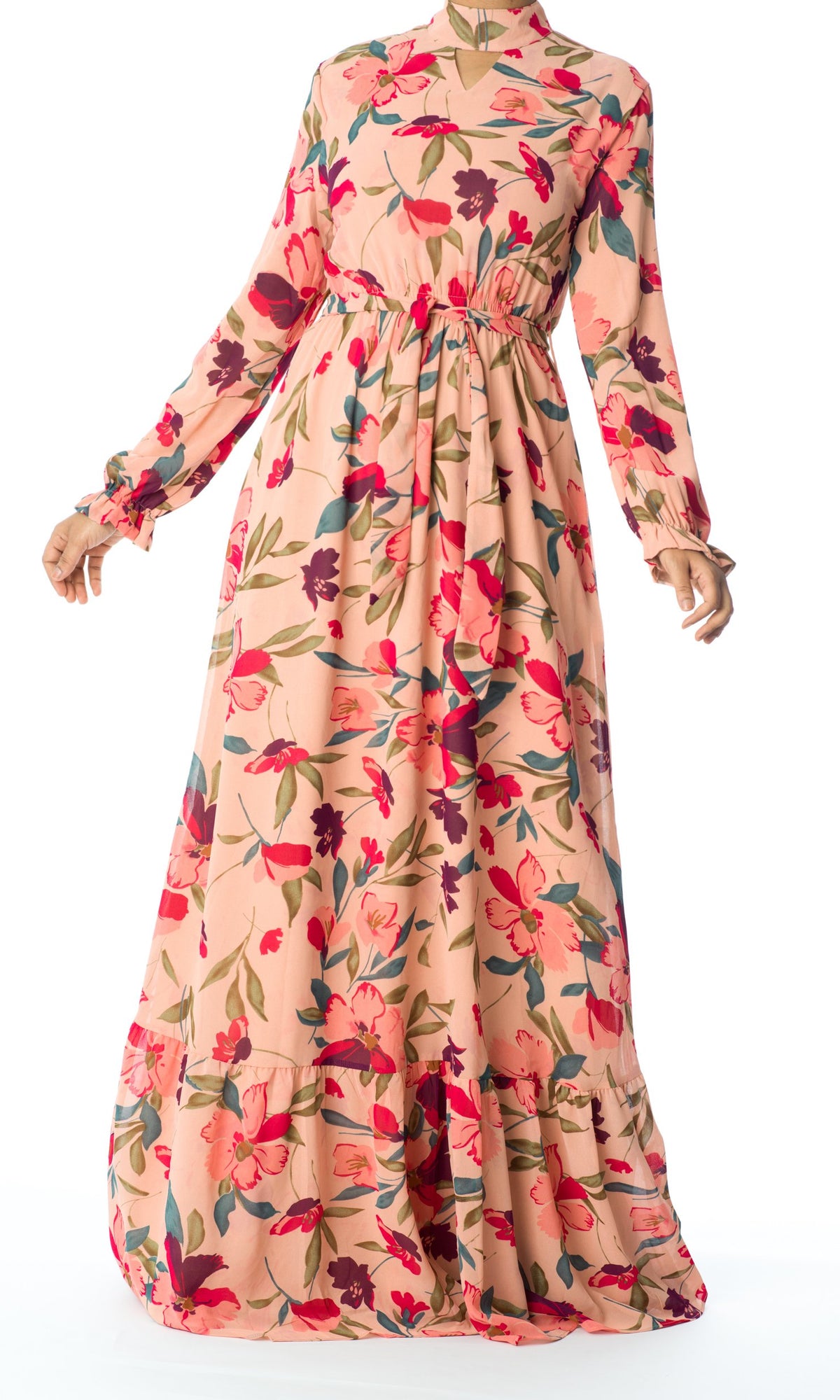 Peach Blush Floral petals maxi dress Kabayare