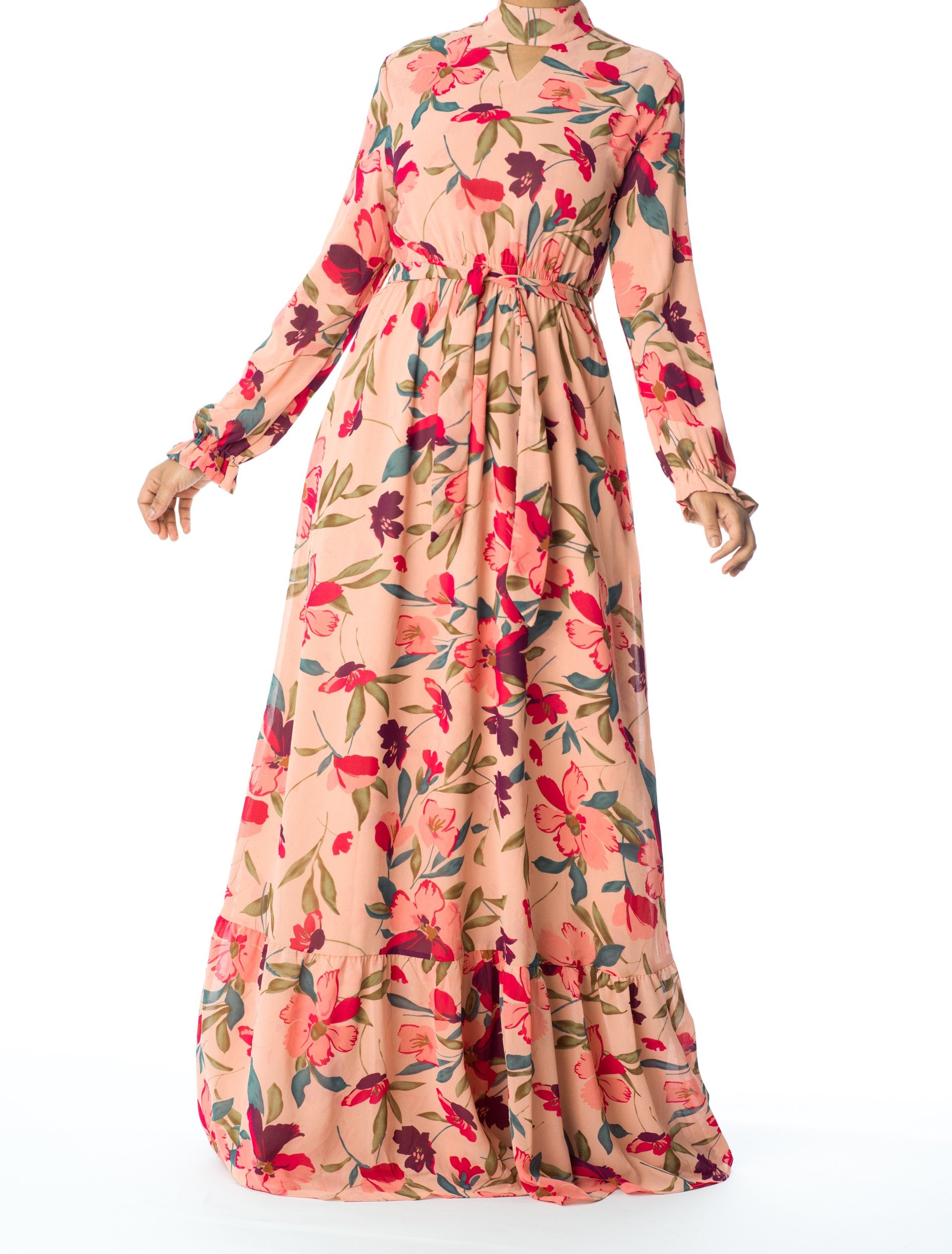 Peach Blush Floral petals maxi dress Kabayare