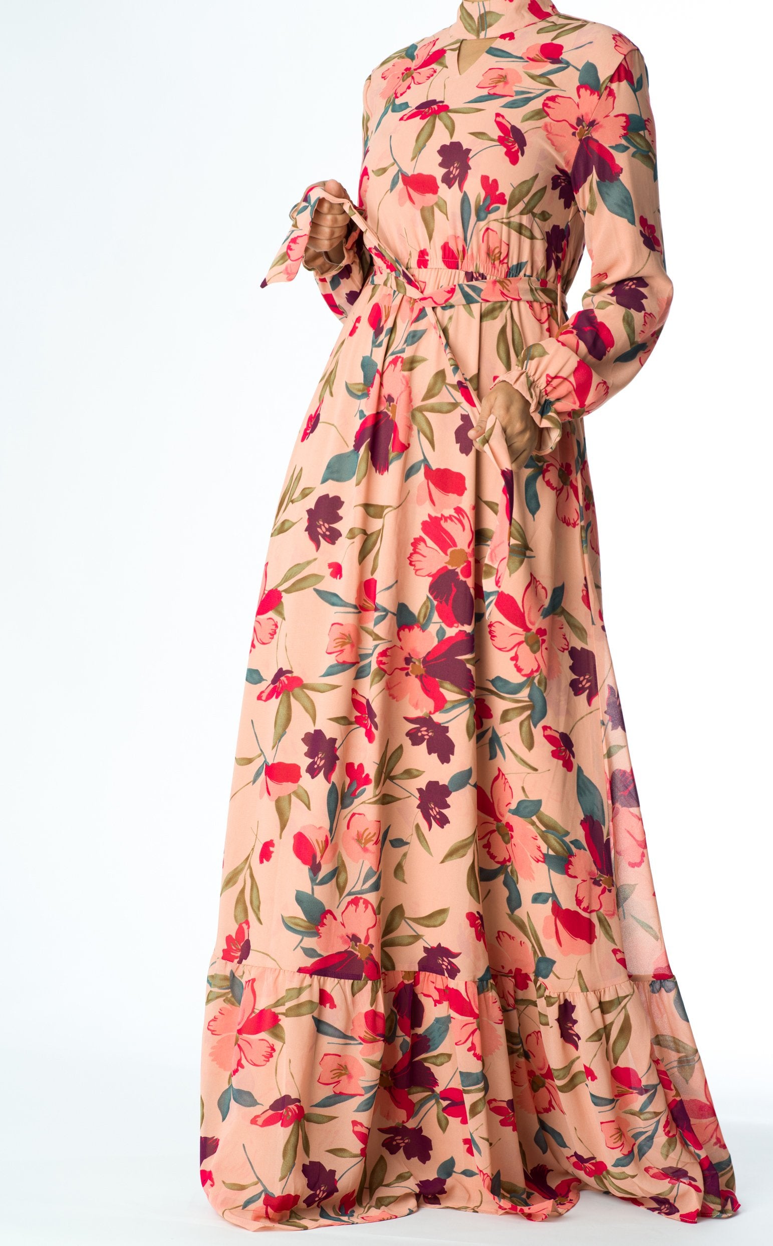 Peach Blush Floral petals maxi dress Kabayare