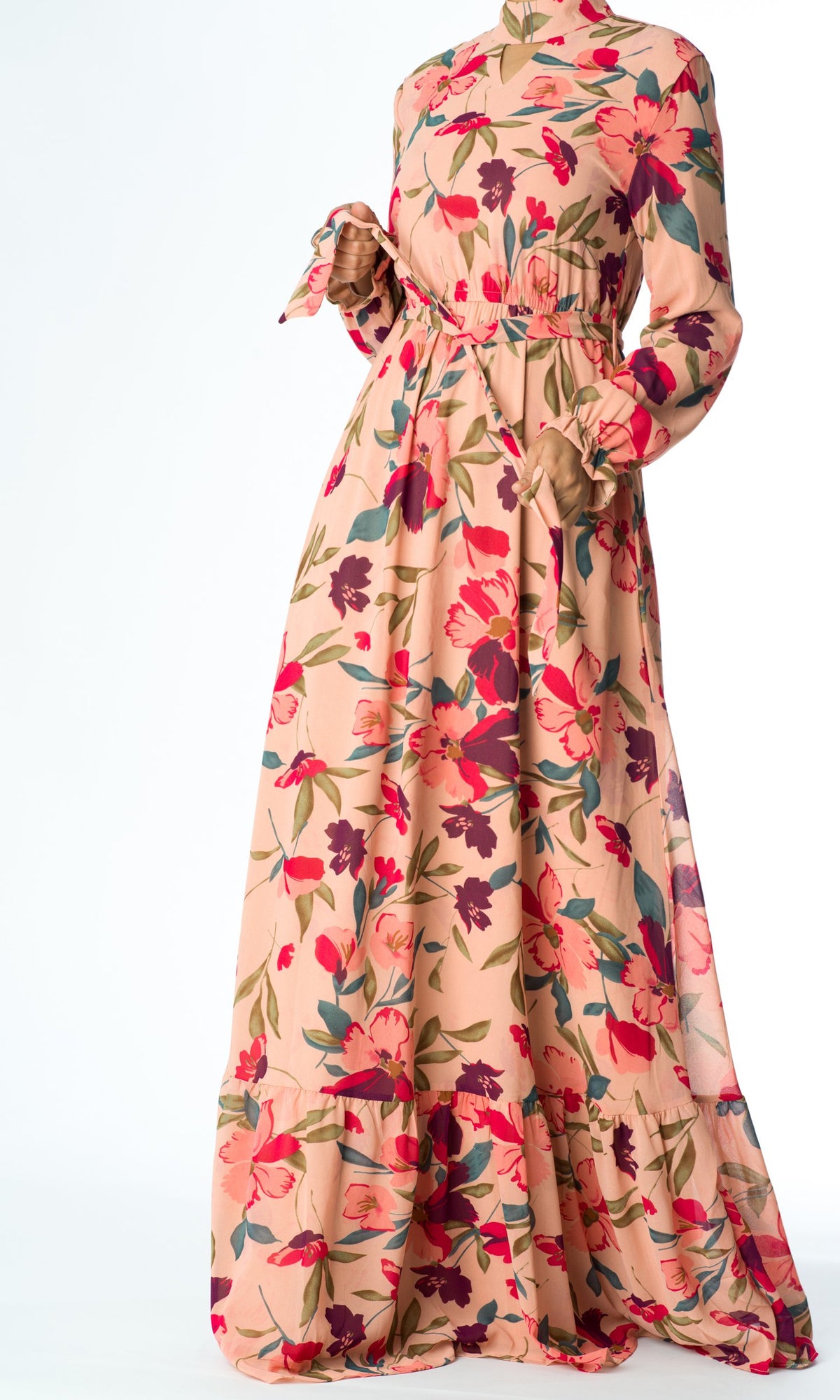 Peach Blush Floral petals maxi dress Kabayare