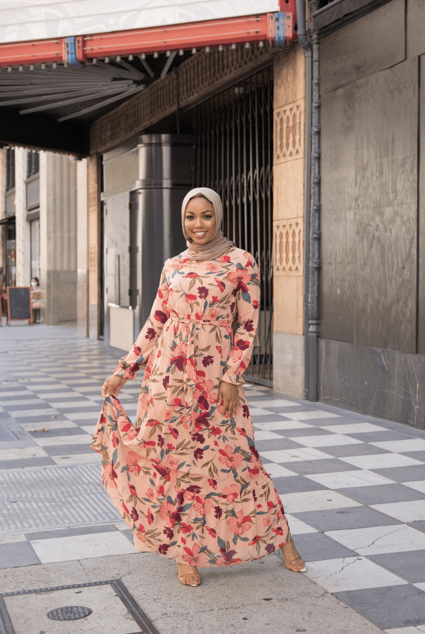Peach Blush Floral petals maxi dress Kabayare