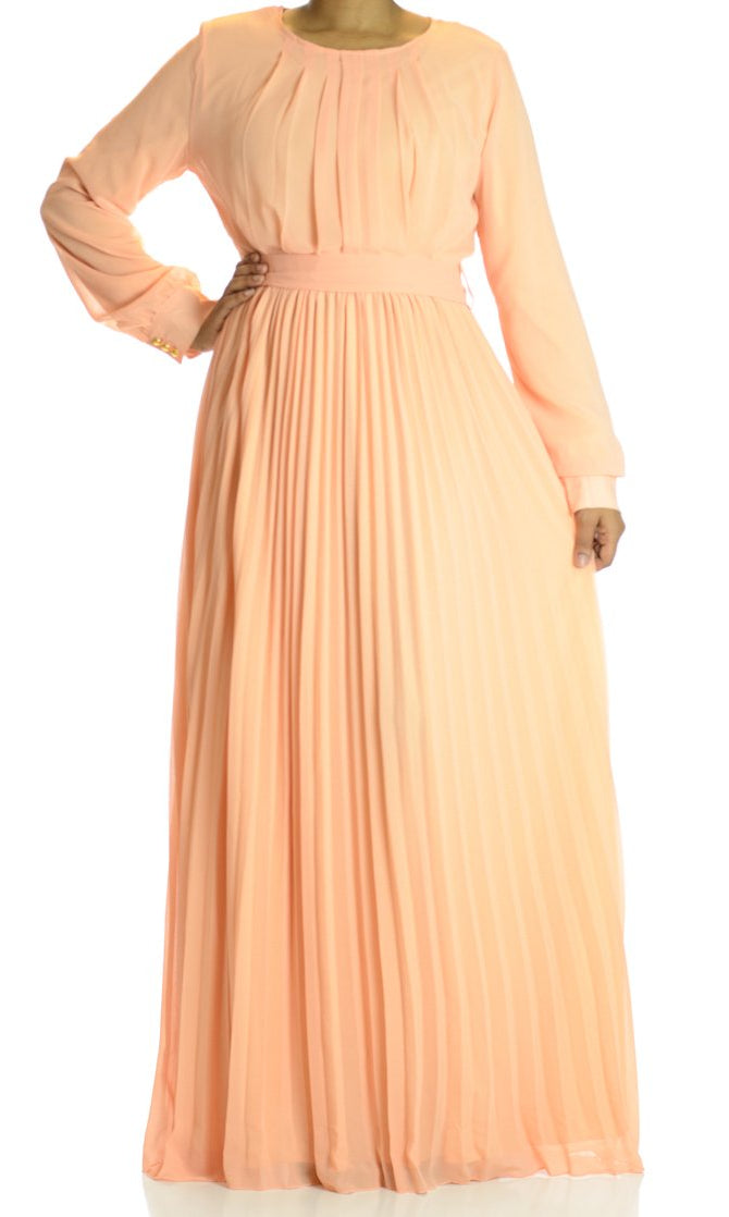 Peach French Pleats Maxi Dress Kabayare