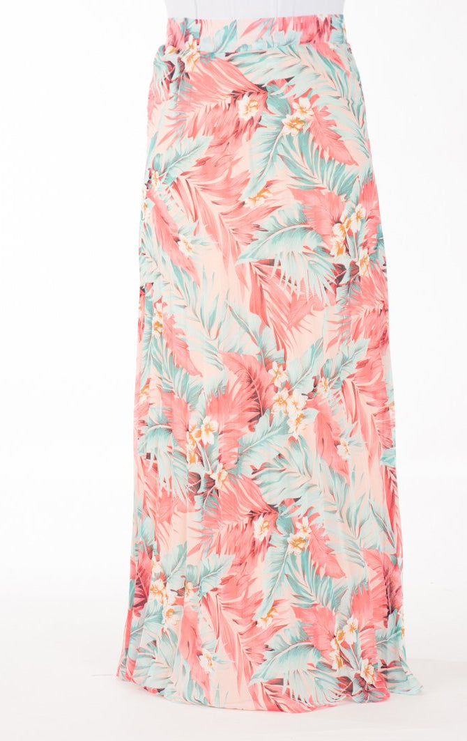 Peach tropical chiffon Maxi Skirt Kabayare