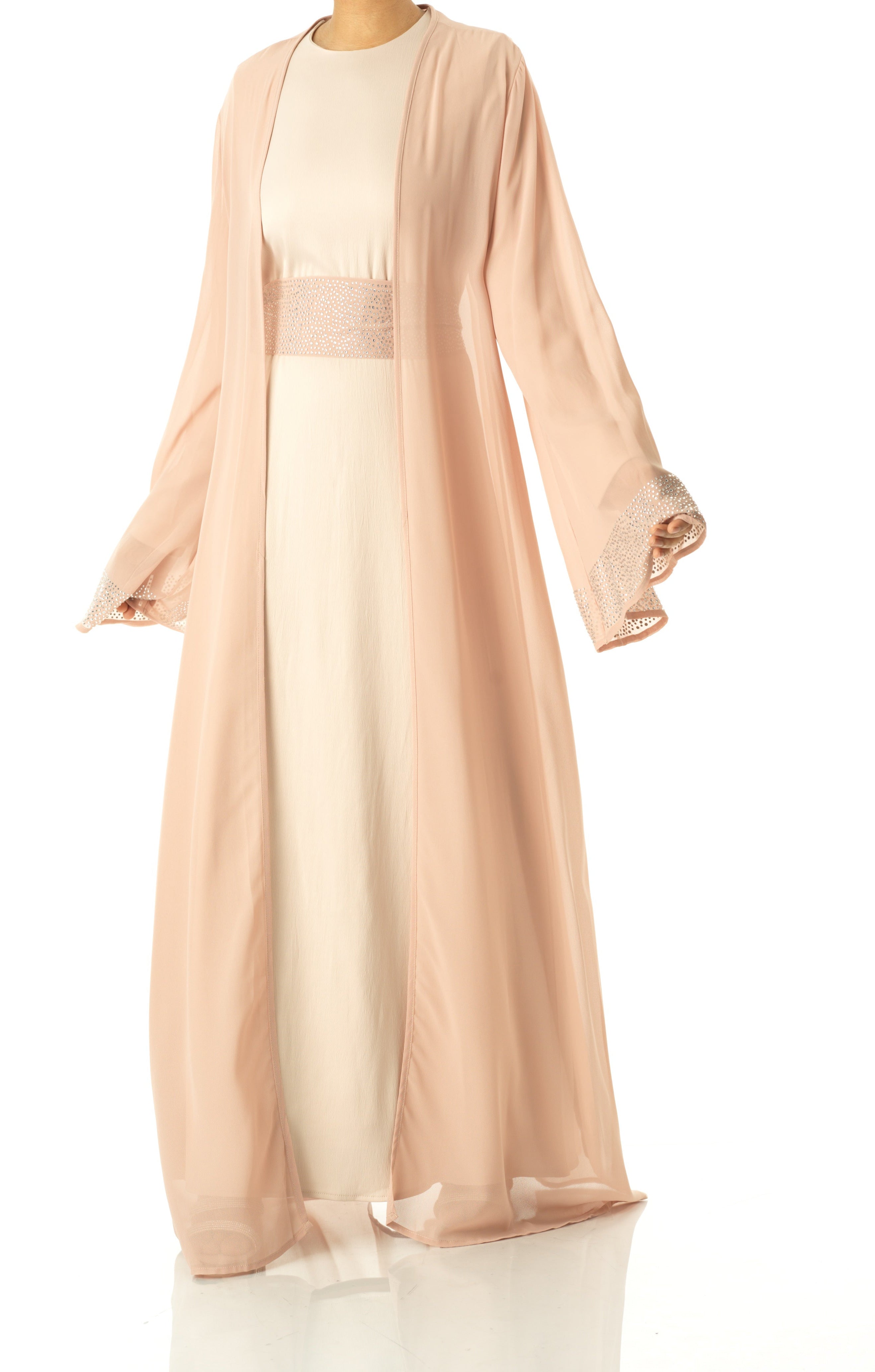 Pearl Nude Manal kimono abaya 4 -piece set Kabayare