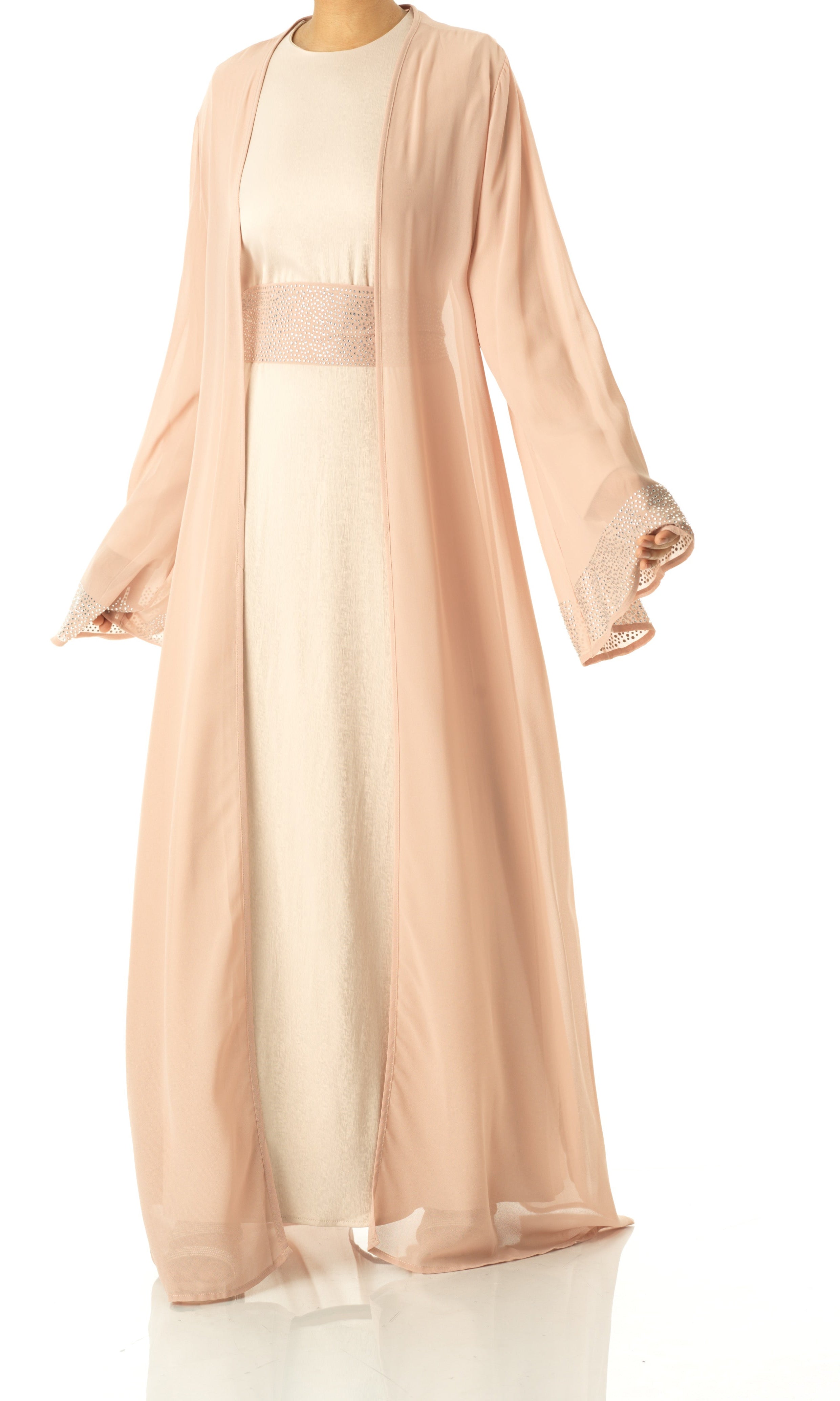 Pearl Nude Manal kimono abaya 4 -piece set Kabayare