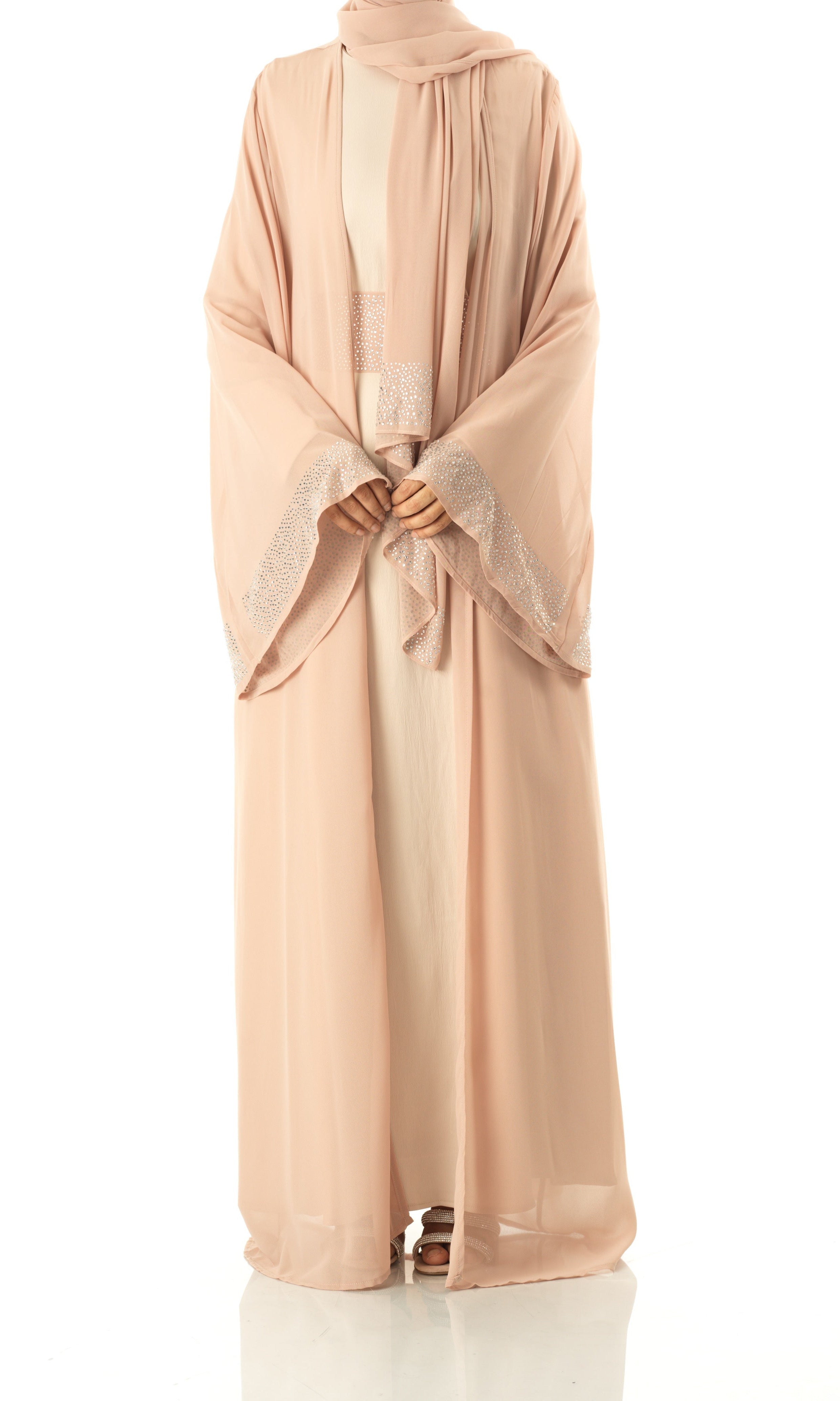 Pearl Nude Manal kimono abaya 4 -piece set Kabayare