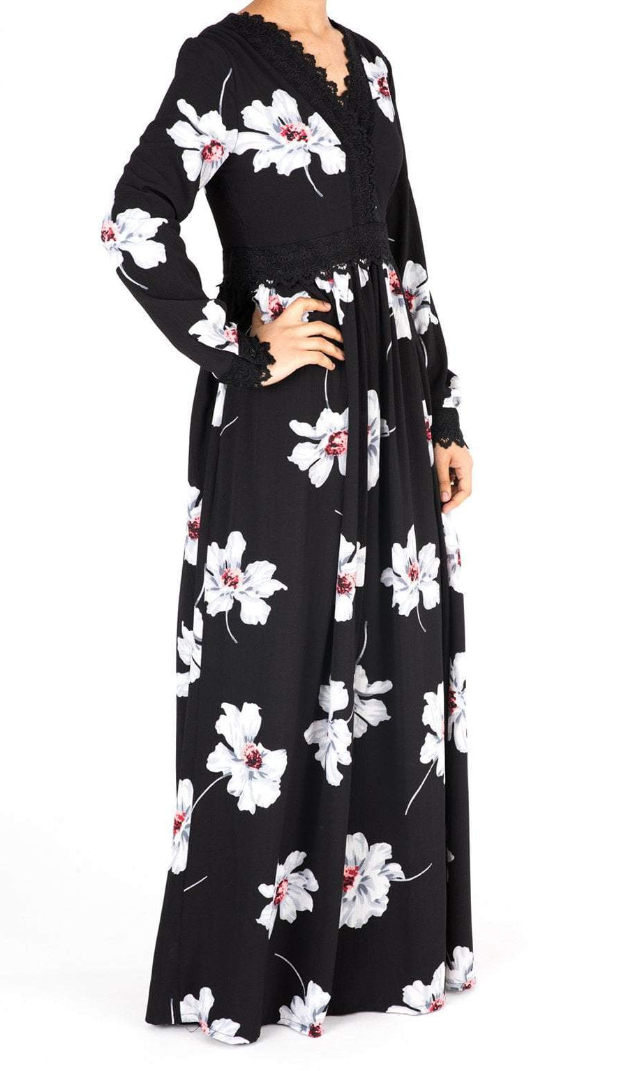 Peony Floral Lace Detailed Maxi Dress Kabayare