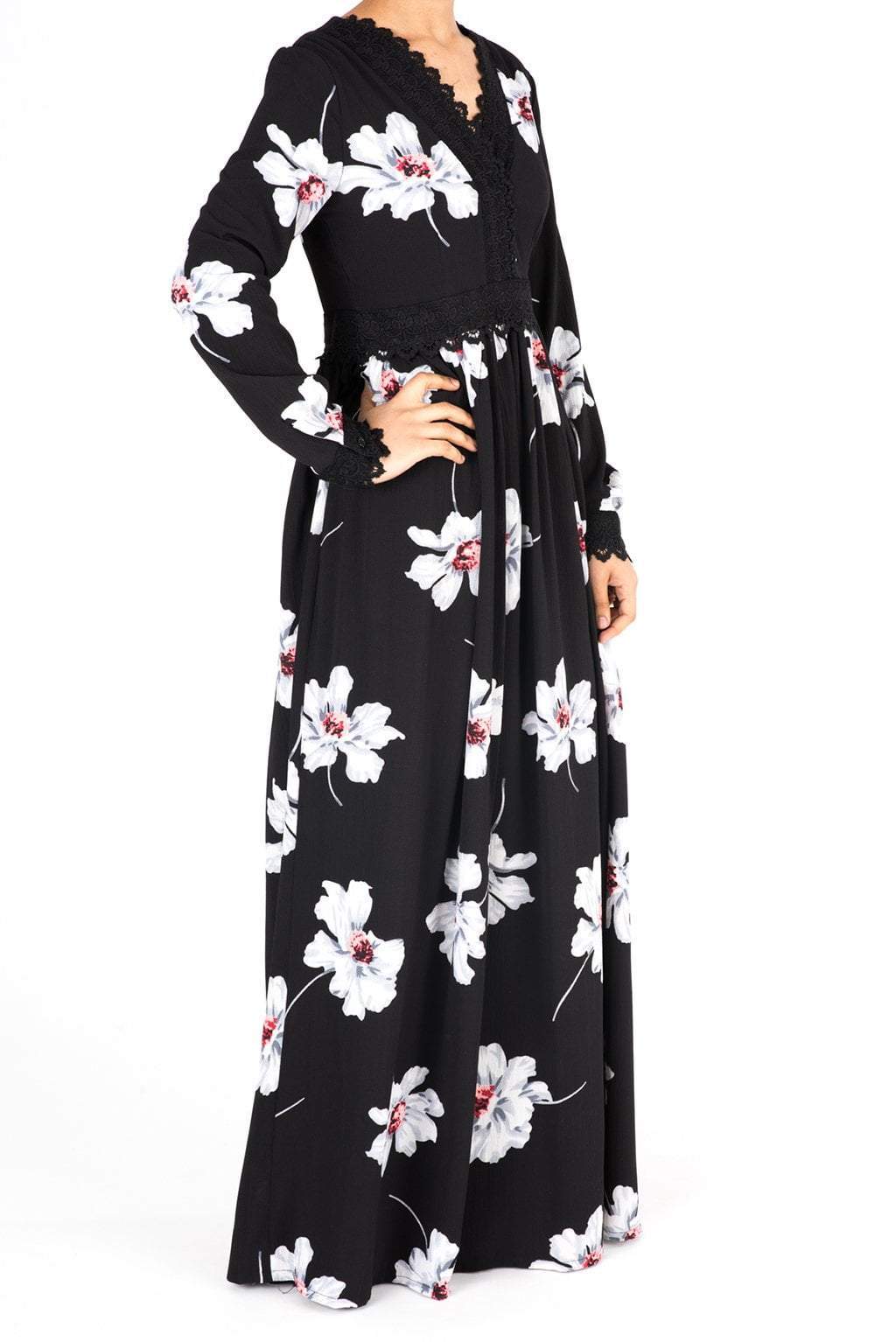 Peony Floral Lace Detailed Maxi Dress Kabayare