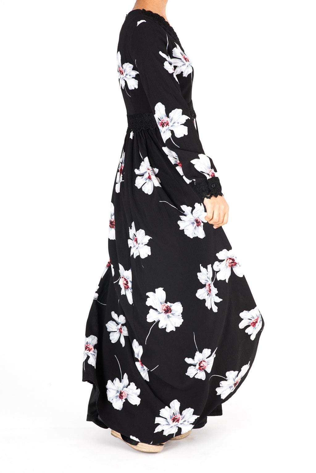 Peony Floral Lace Detailed Maxi Dress Kabayare