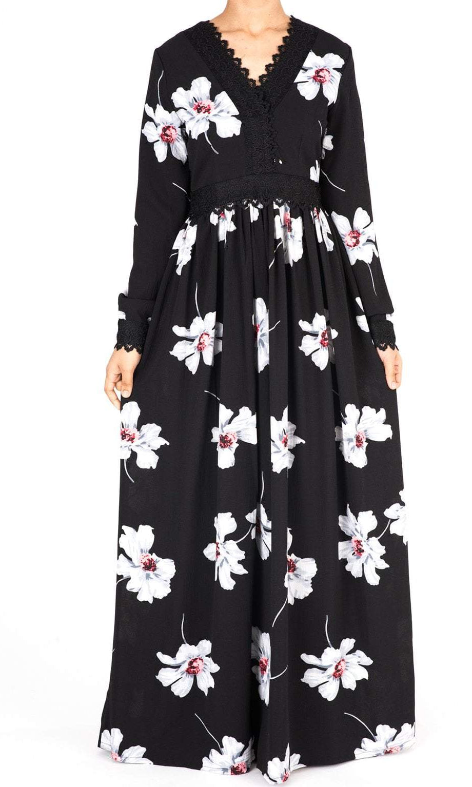 Peony Floral Lace Detailed Maxi Dress Kabayare