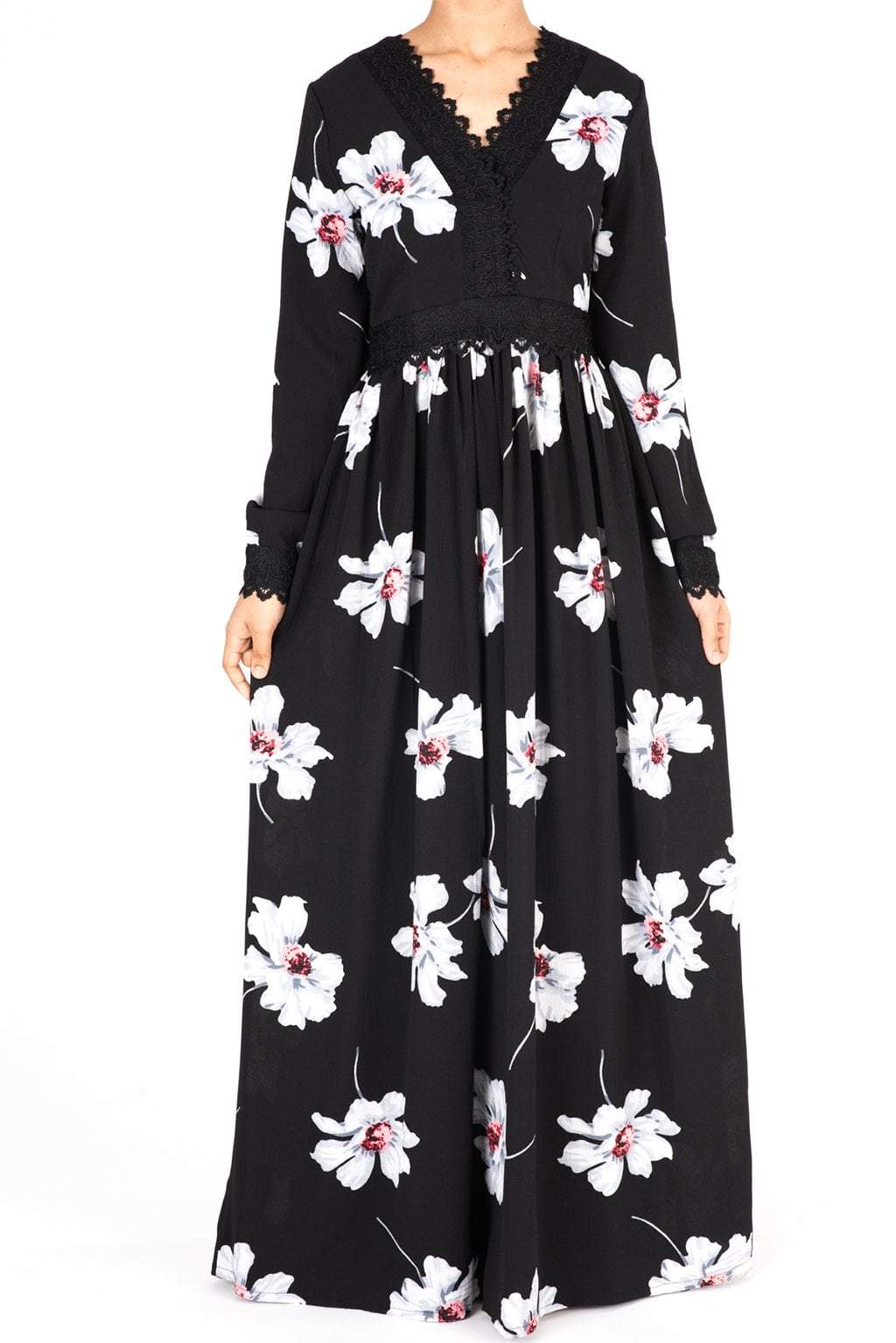 Peony Floral Lace Detailed Maxi Dress Kabayare