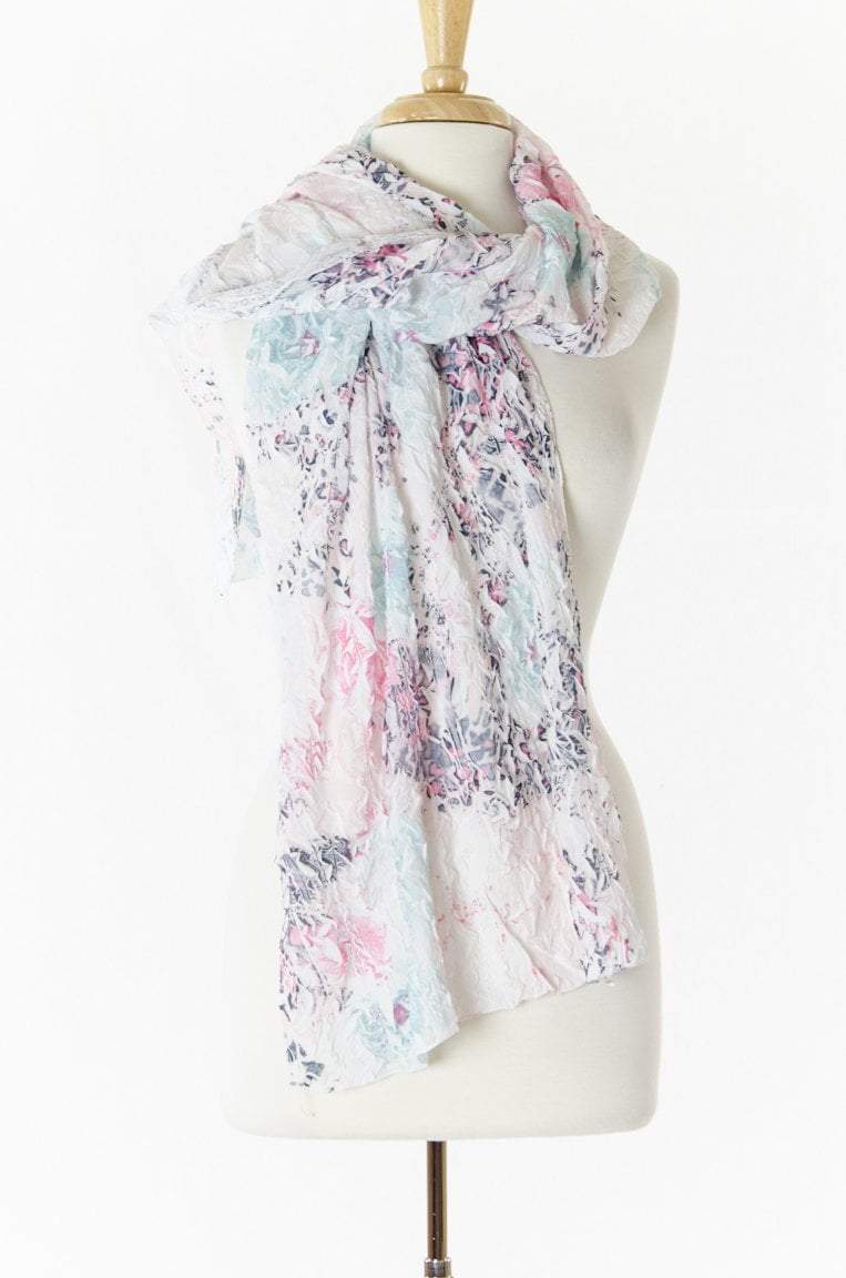 Pink & Blue Ruffle Flower Scarf Kabayare