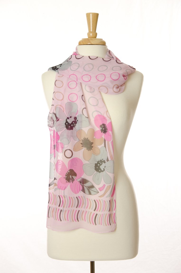 Pink Circles Spring Floral Scarf Kabayare