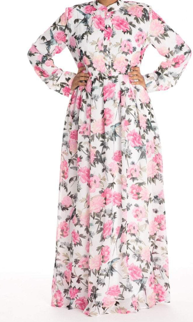 Pink floral buttons maxi dress Kabayare