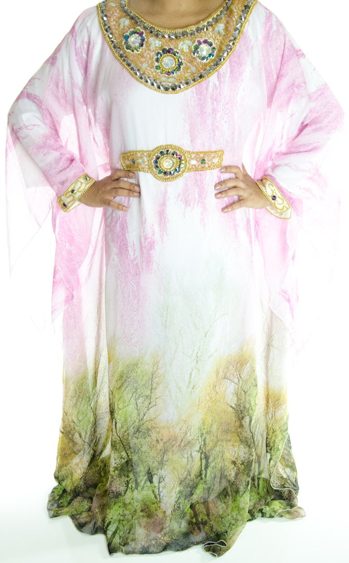 Pink forest Kaftan Kabayare