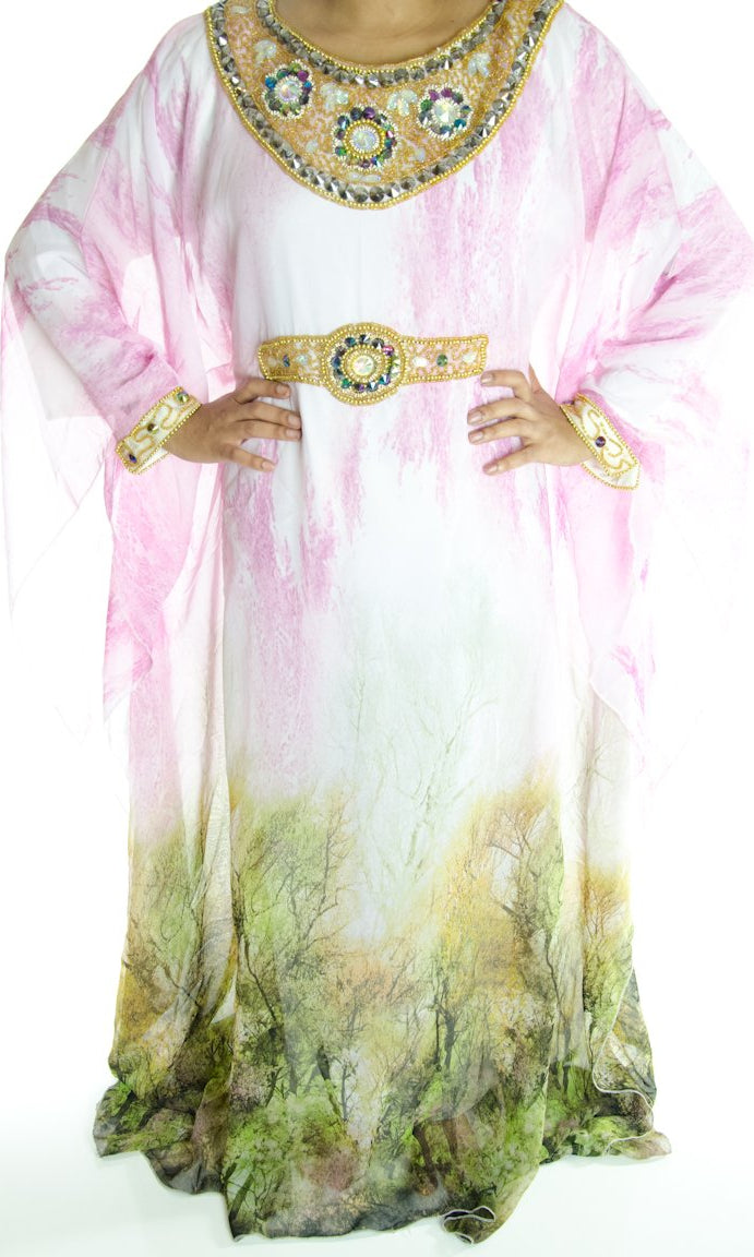 Pink forest Kaftan Kabayare