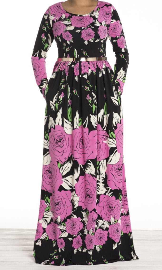 Pink garden floral maxi dress Kabayare
