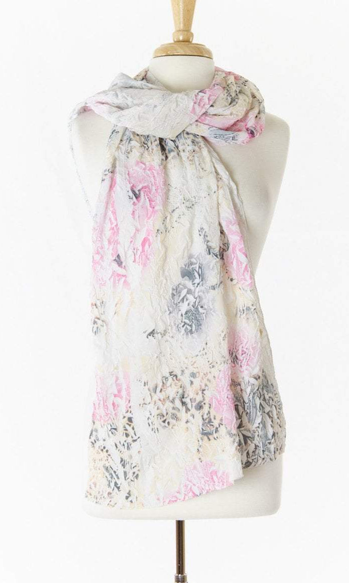 Pink & Gray Ruffle Flower Scarf Kabayare