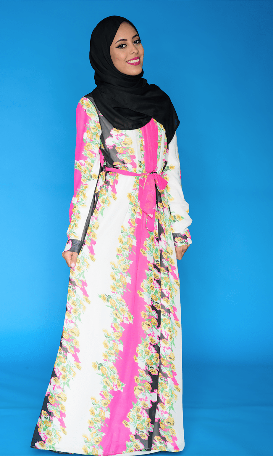 Pink vertical floras chiffon dress Kabayare
