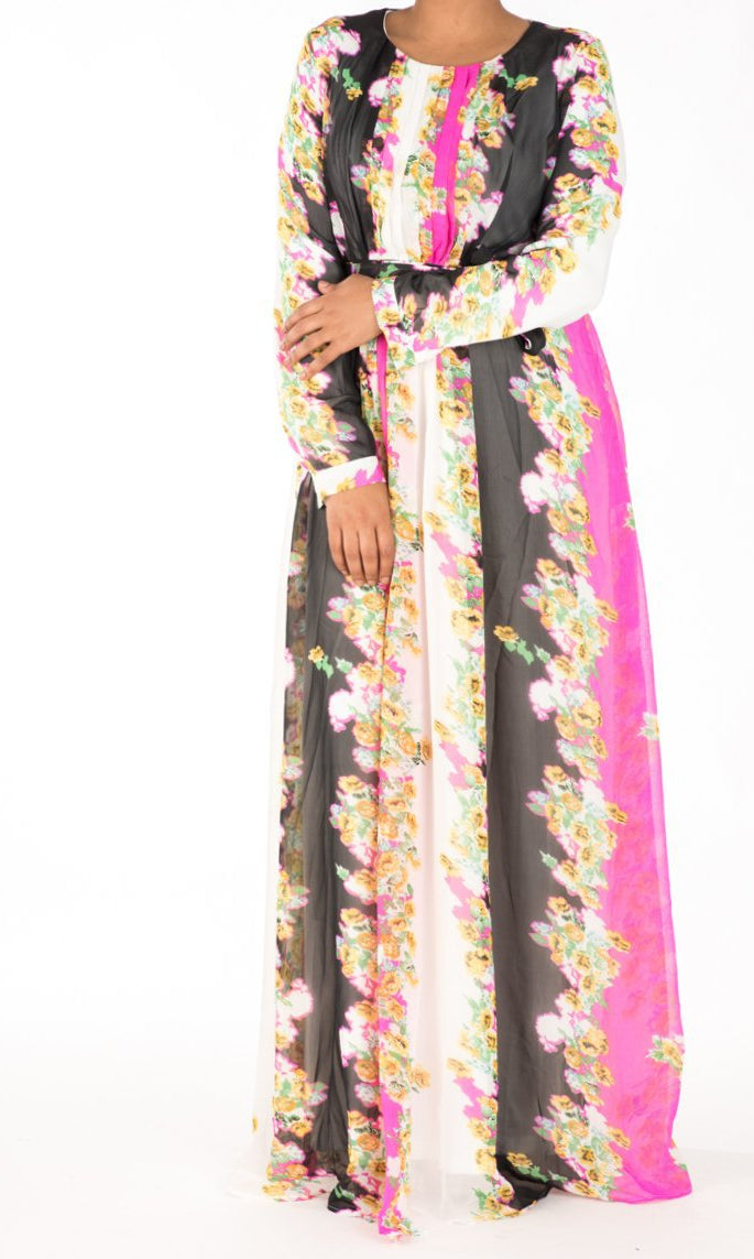 Pink vertical floras chiffon dress Kabayare