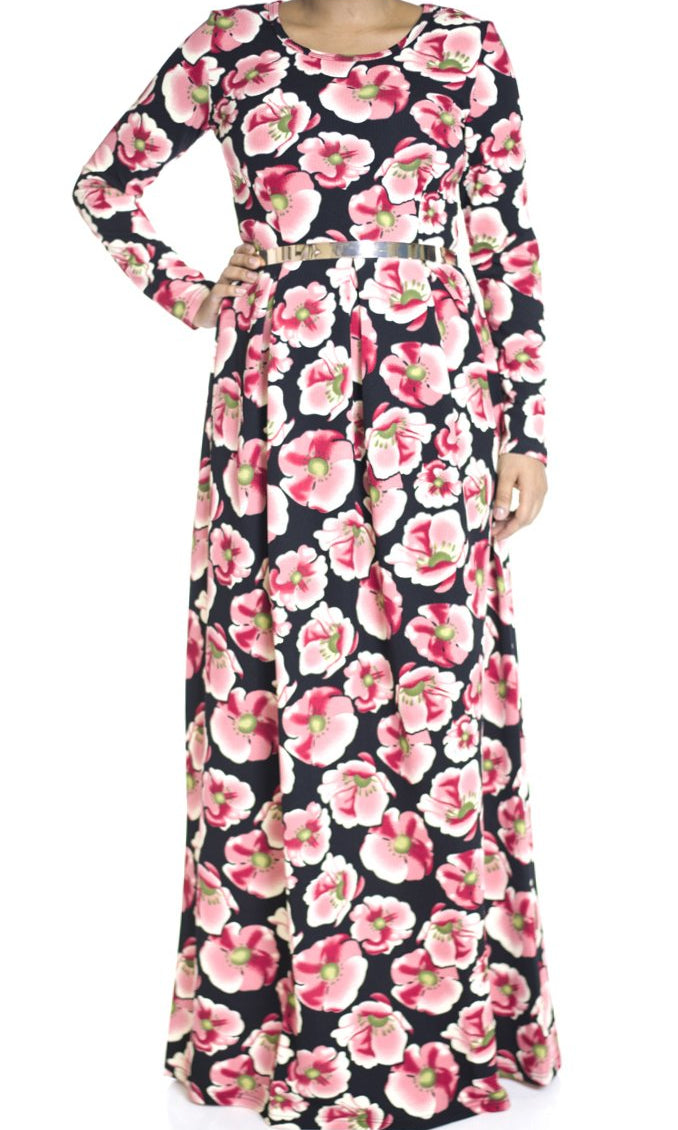 Pink zinnia floral Maxi dress Kabayare