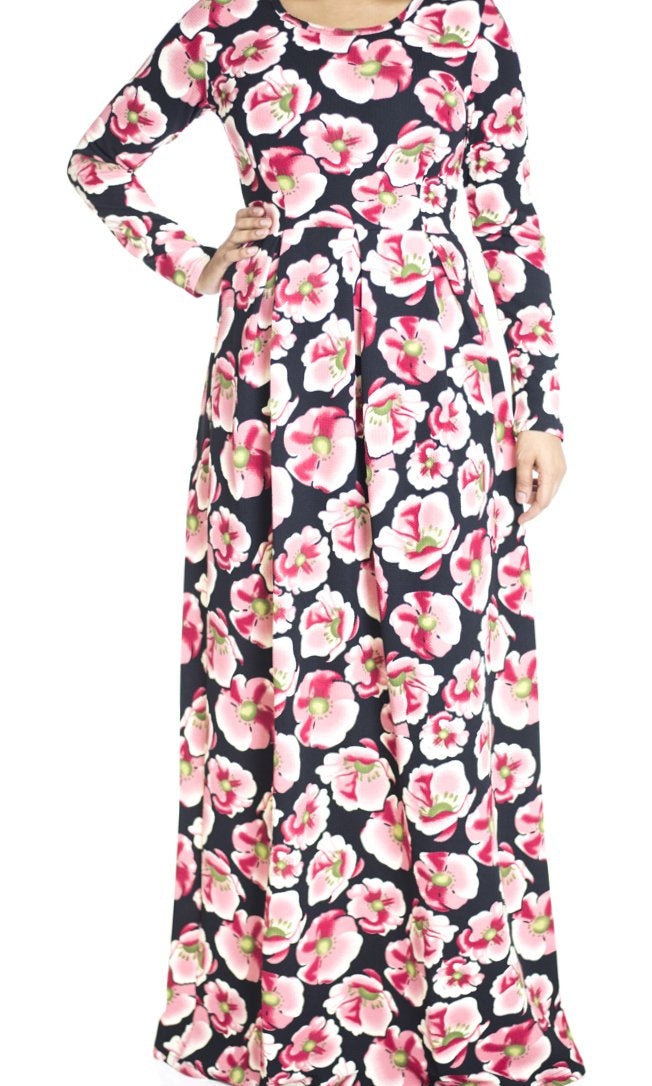 Pink zinnia floral Maxi dress Kabayare