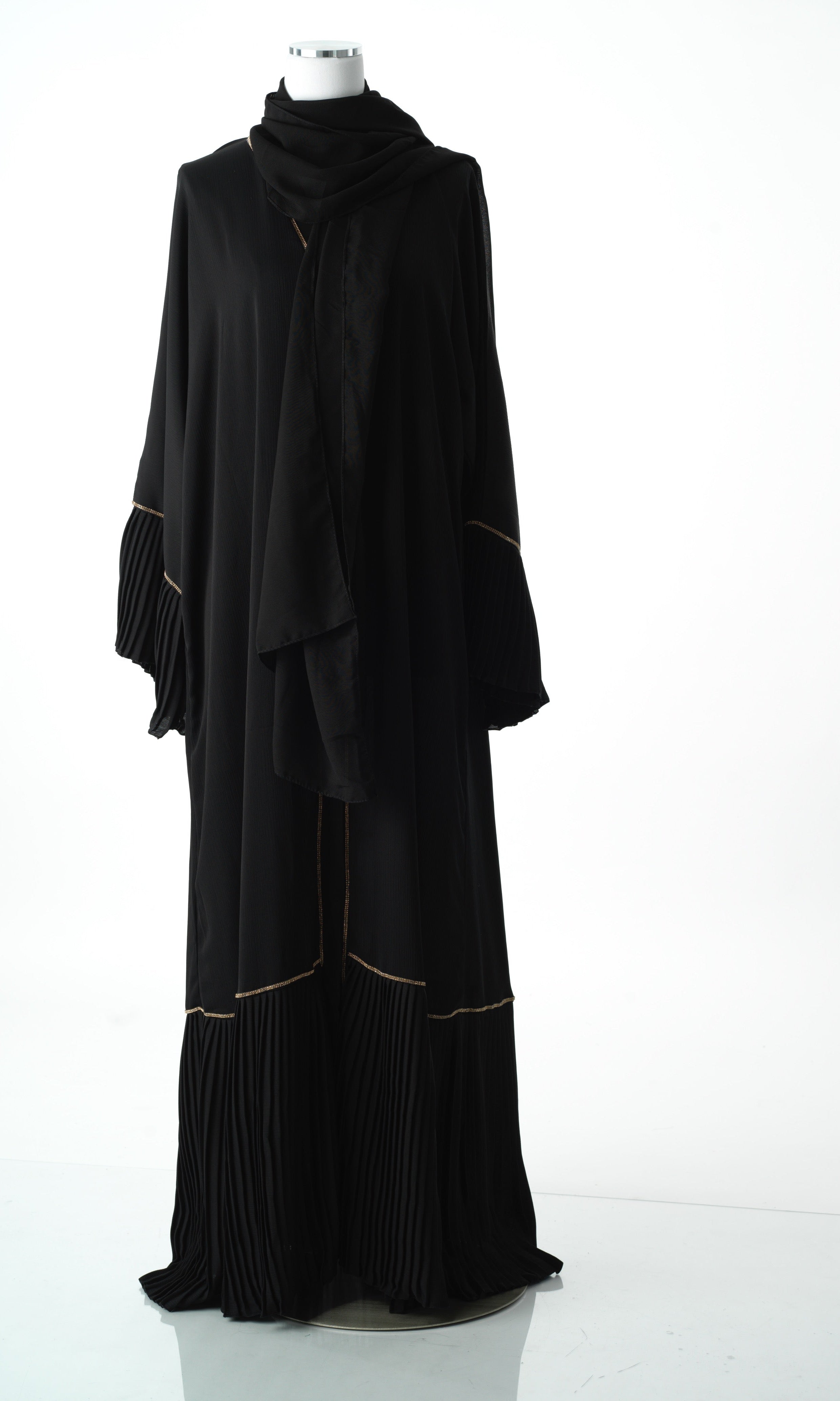 Pleated golden detail linen abaya Kabayare