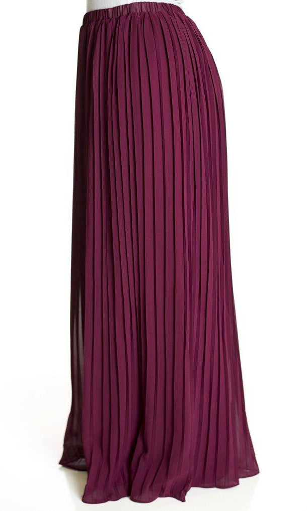 Plum Skinny Pleats Maxi Skirt Kabayare