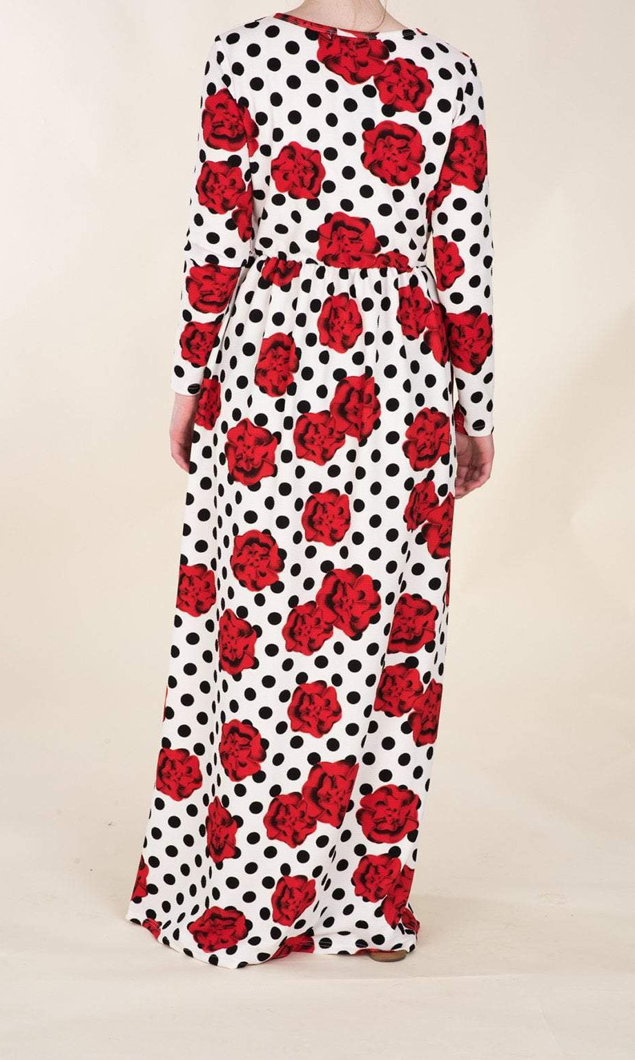 Polka Dot and Roses Textured Print Dress Kabayare