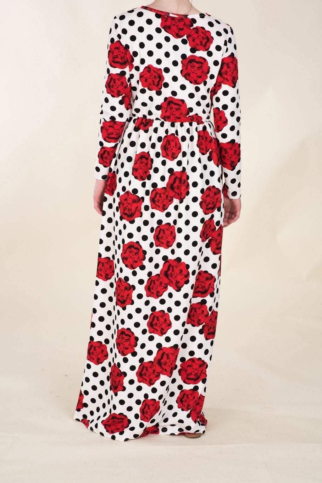 Polka Dot and Roses Textured Print Dress Kabayare