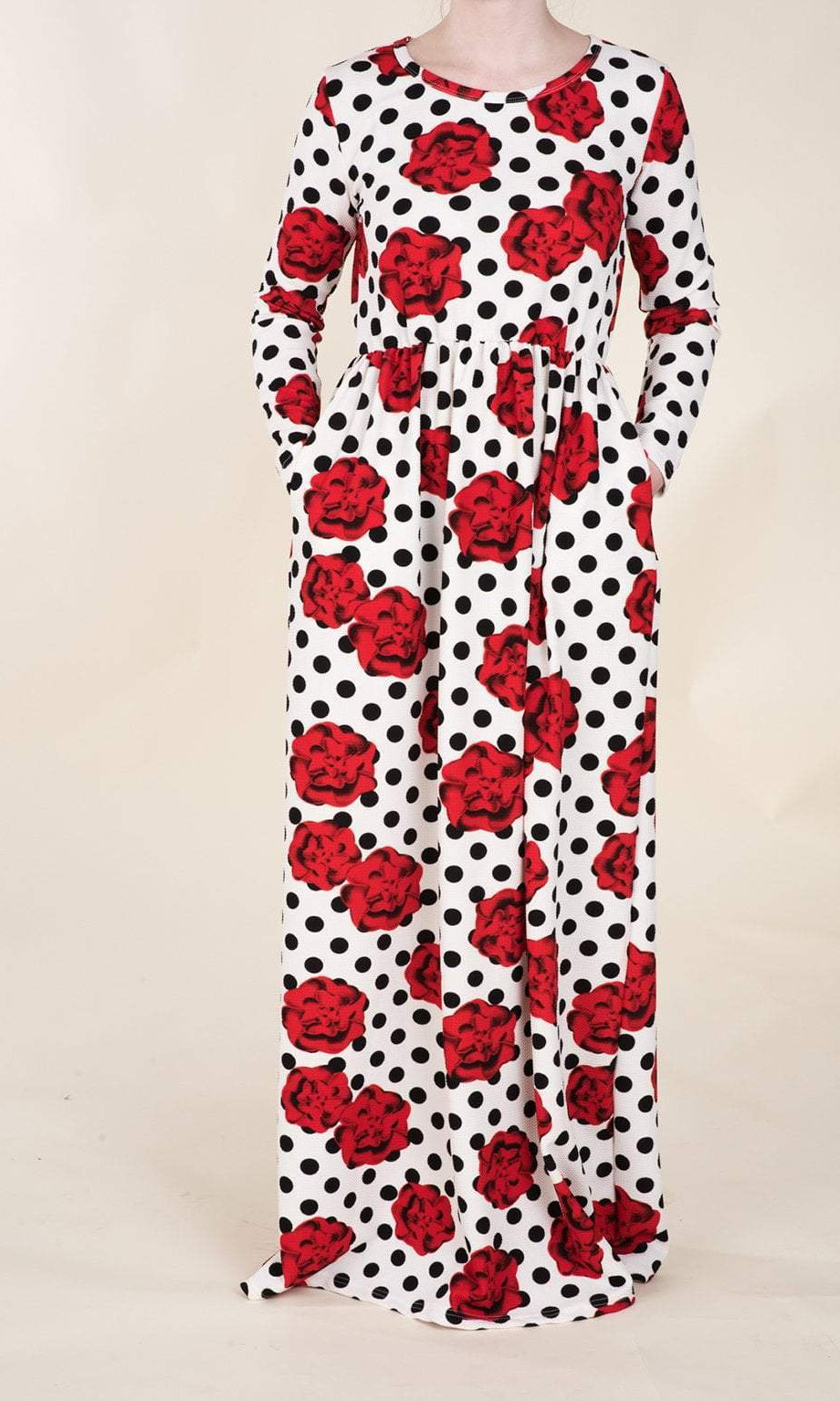 Polka Dot and Roses Textured Print Dress Kabayare
