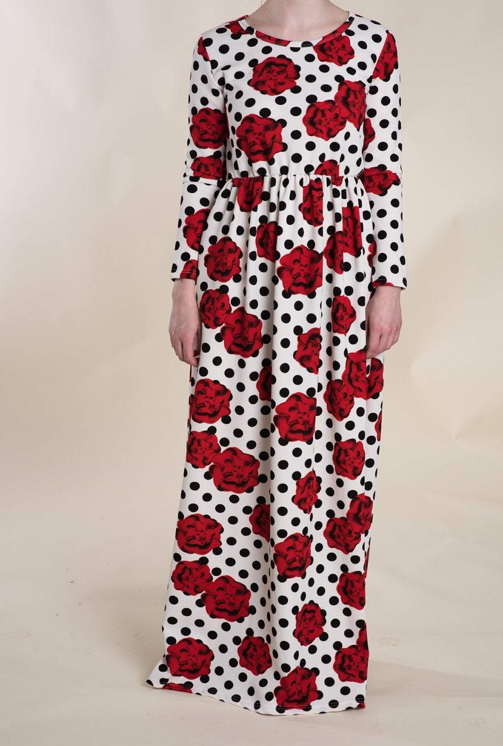 Polka Dot and Roses Textured Print Dress Kabayare