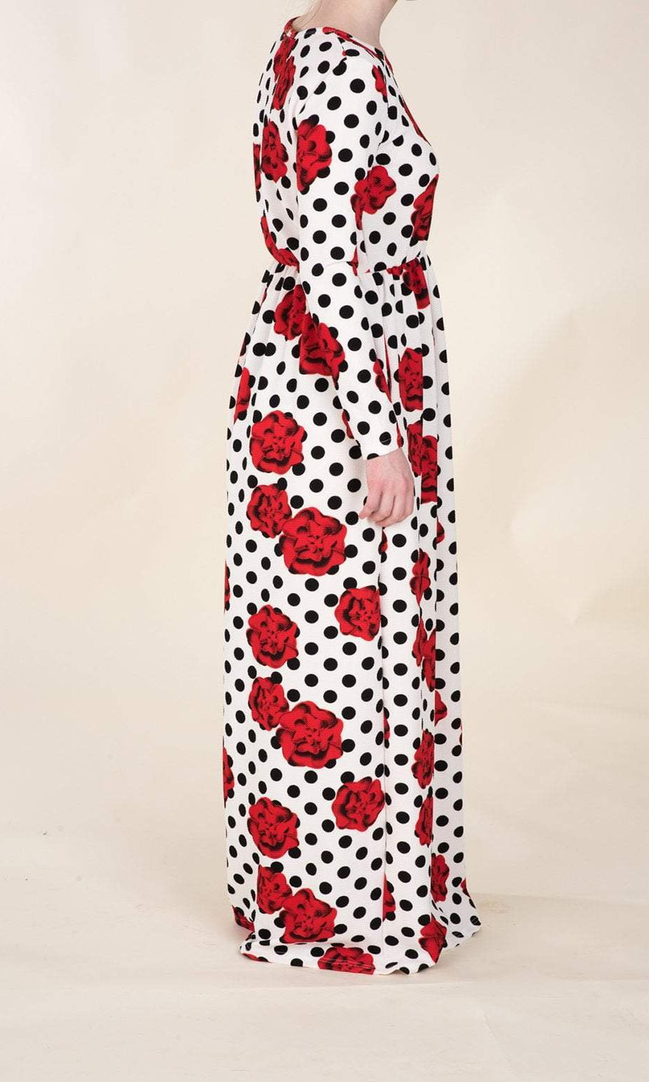 Polka Dot and Roses Textured Print Dress Kabayare
