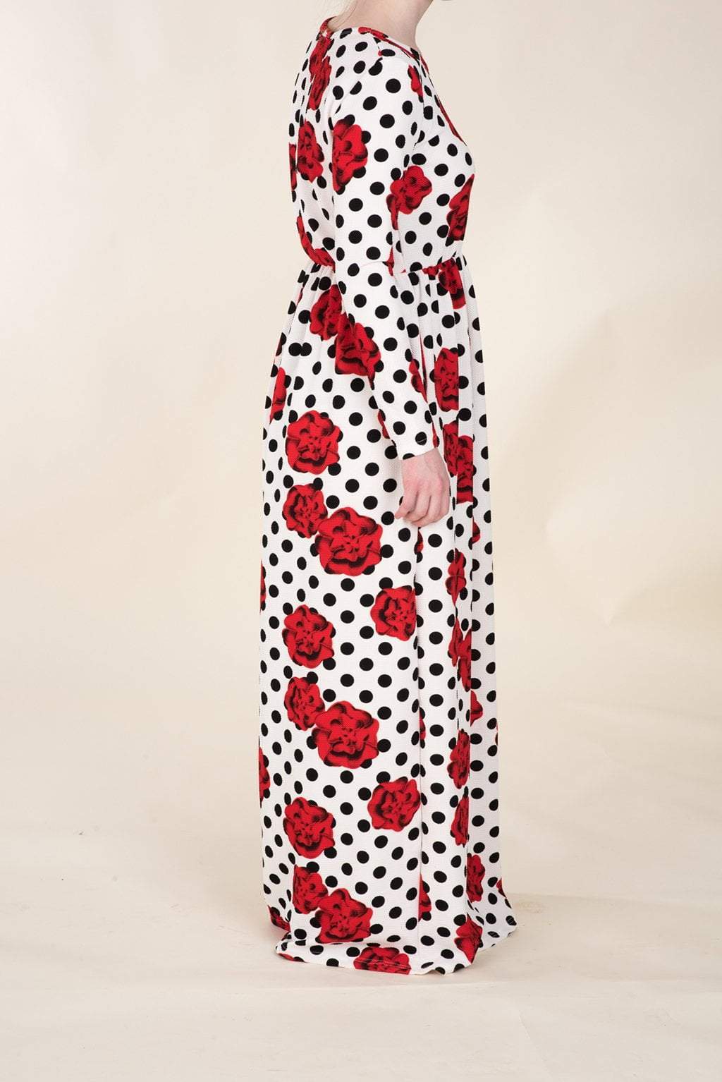 Polka Dot and Roses Textured Print Dress Kabayare