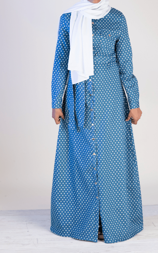Polka Dot Denim Button Maxi Dress Kabayare