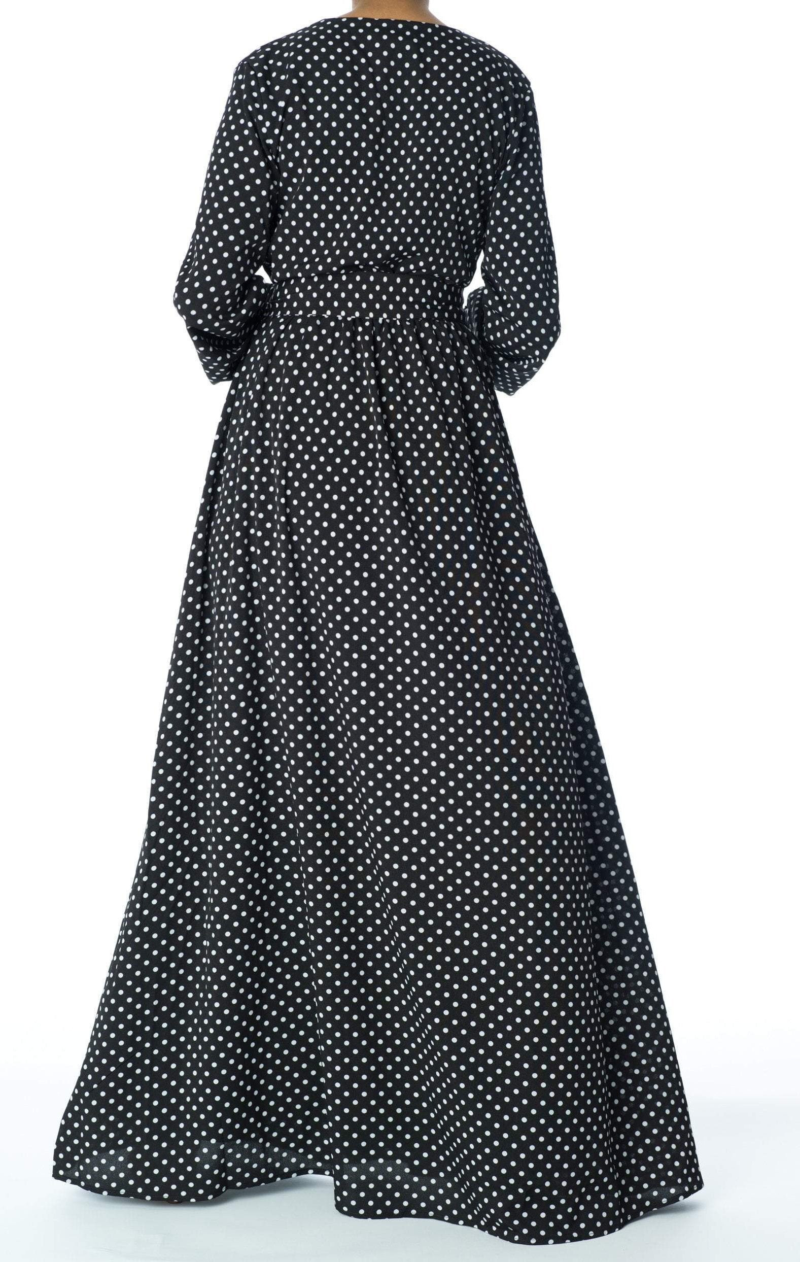 Polka Dots v-neck long sleeve maxi dress Kabayare