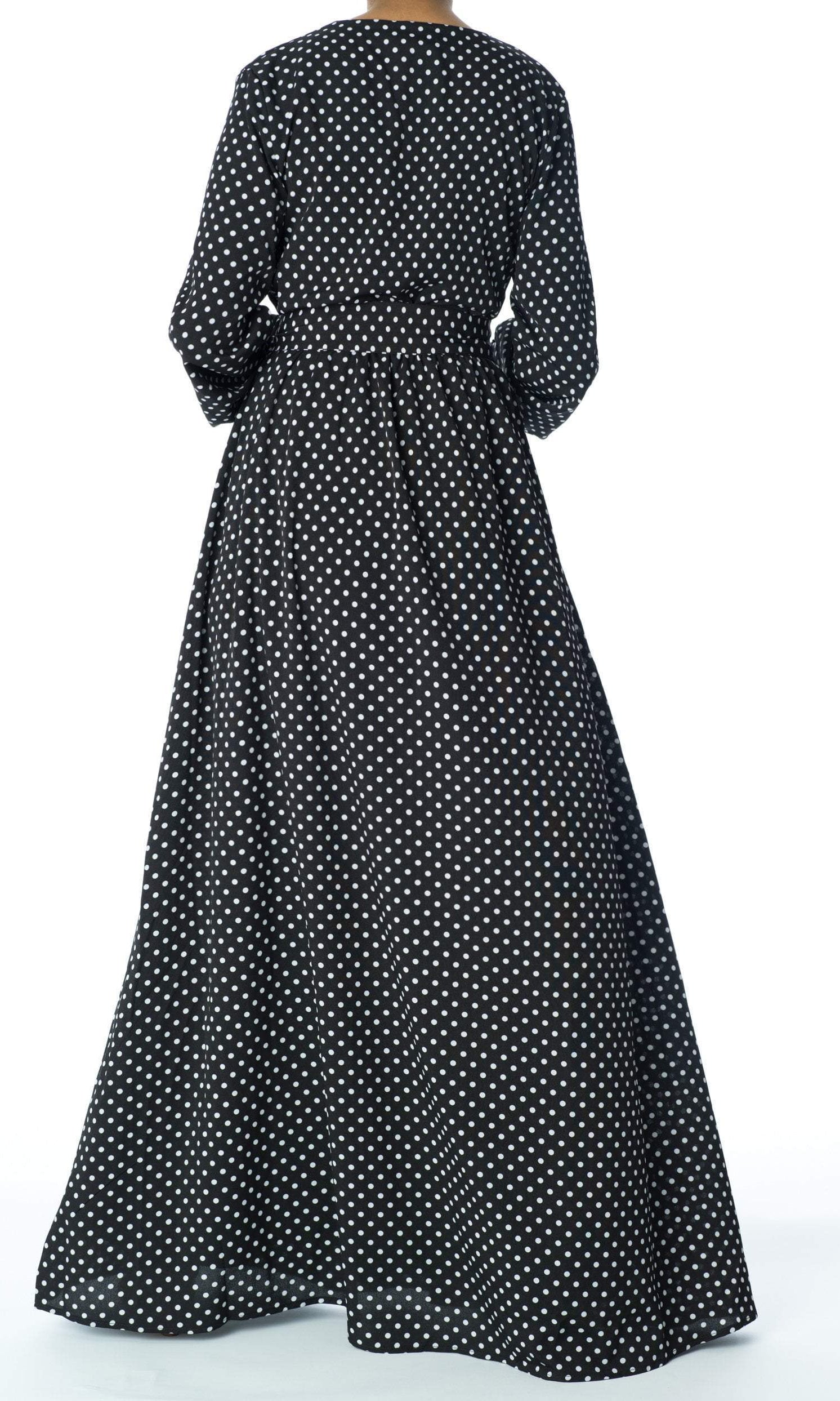 Polka Dots v-neck long sleeve maxi dress Kabayare