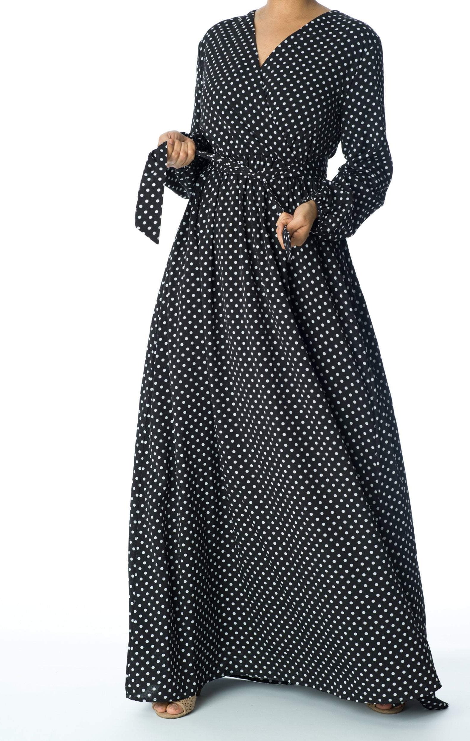 Polka Dots v-neck long sleeve maxi dress Kabayare