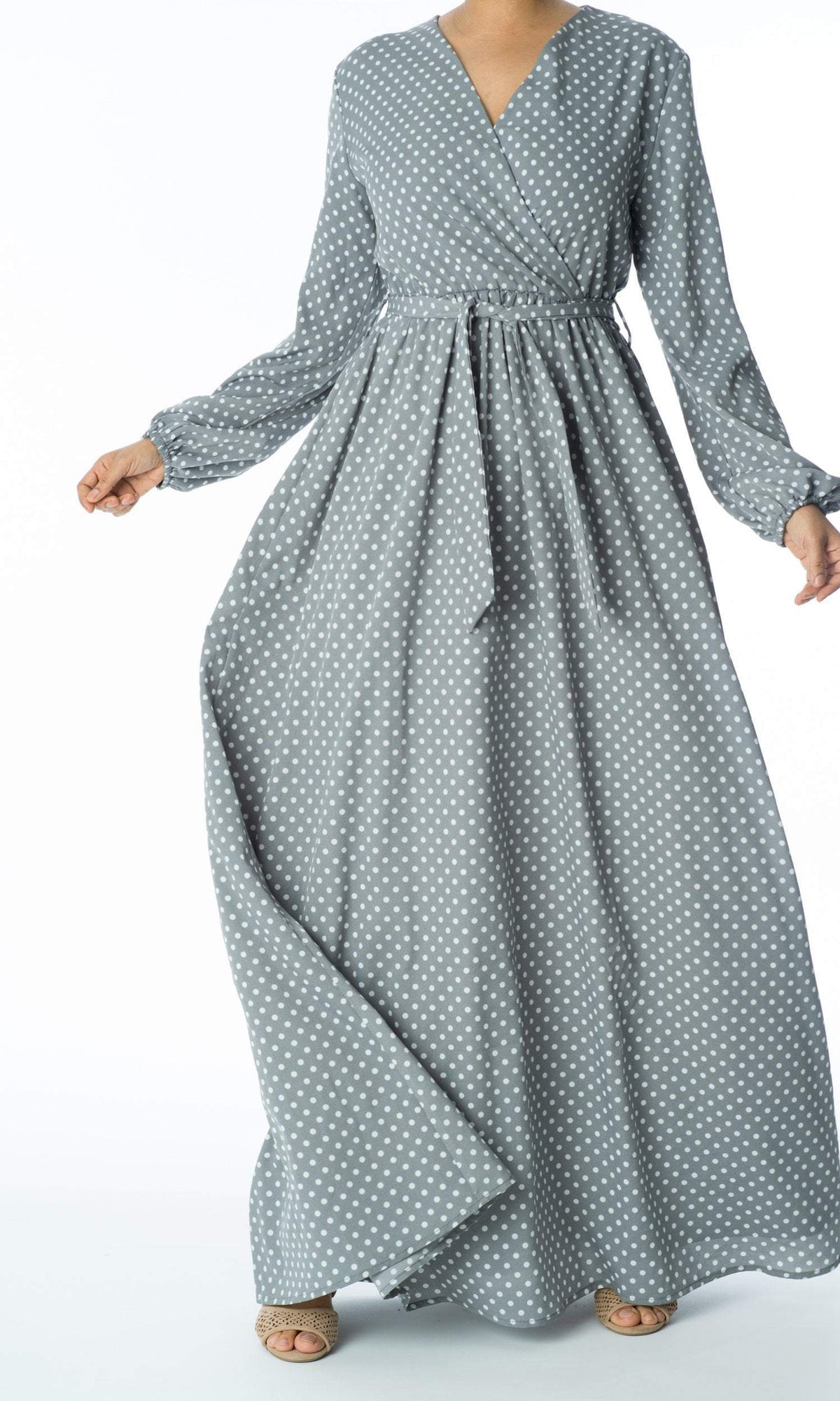 Polka Dots v-neck long sleeve maxi dress Kabayare