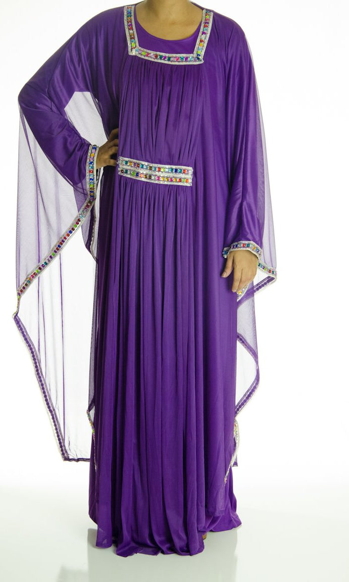 Purple 2-Piece Bedazzle Kaftan Dress Kabayare