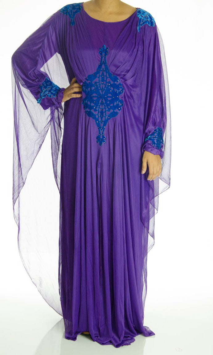 Purple & Blue Velvet Masquerade Kaftan Dress Kabayare