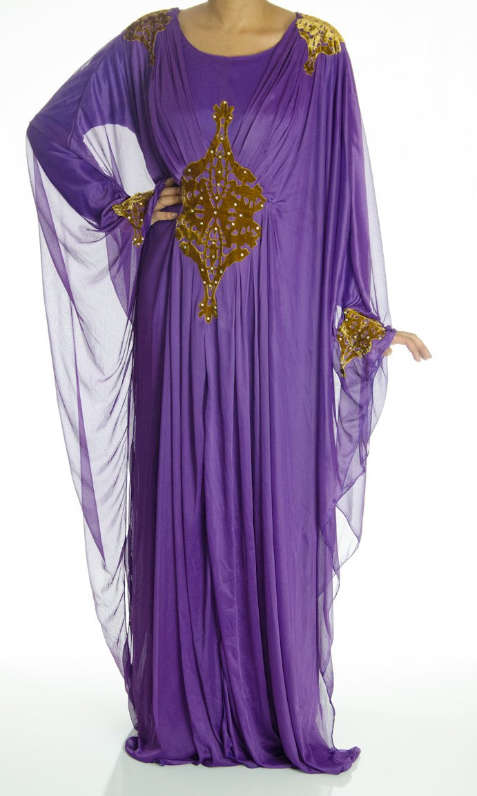 Purple & Brown Velvet Masquerade Kaftan Dress Kabayare