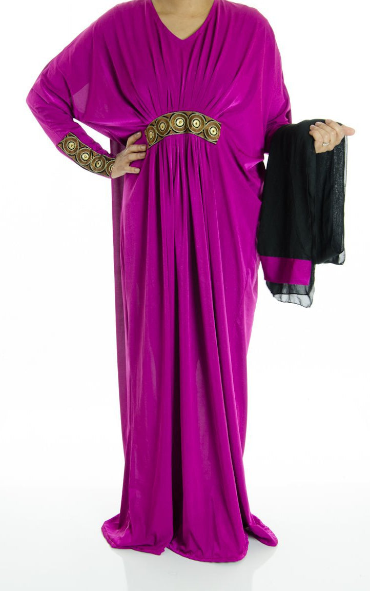 Purple Embroidery Butterfly Jersey Abaya Kabayare