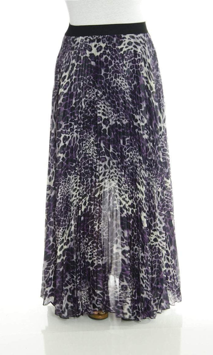 Purple Leopard Print Pleated Maxi Skirt Kabayare