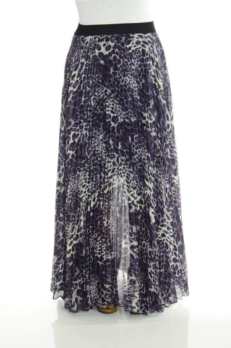 Purple Leopard Print Pleated Maxi Skirt Kabayare