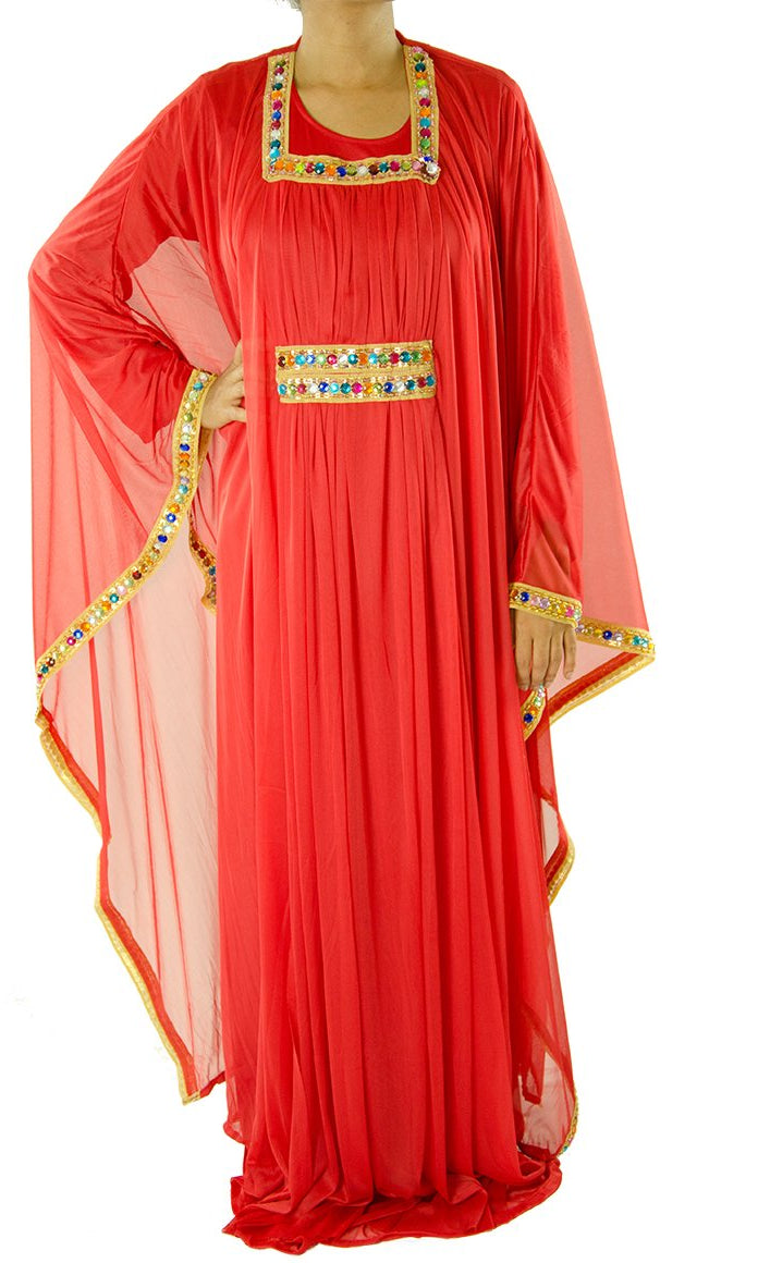 Red 2-Piece Bedazzle Kaftan Dress Kabayare