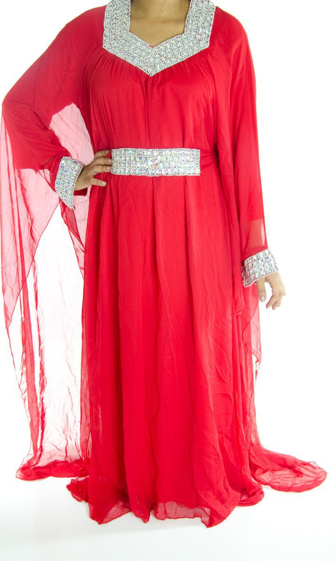 Red Beaded Kaftan Kabayare