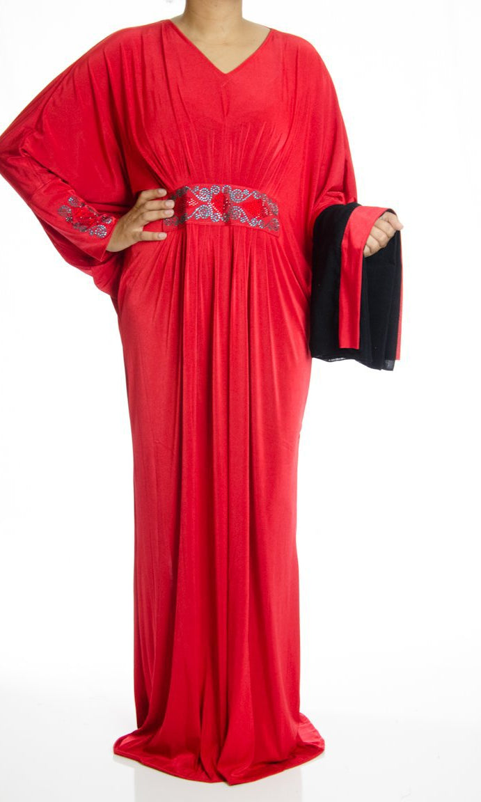 Red Butterfly Jersey Abaya Kabayare
