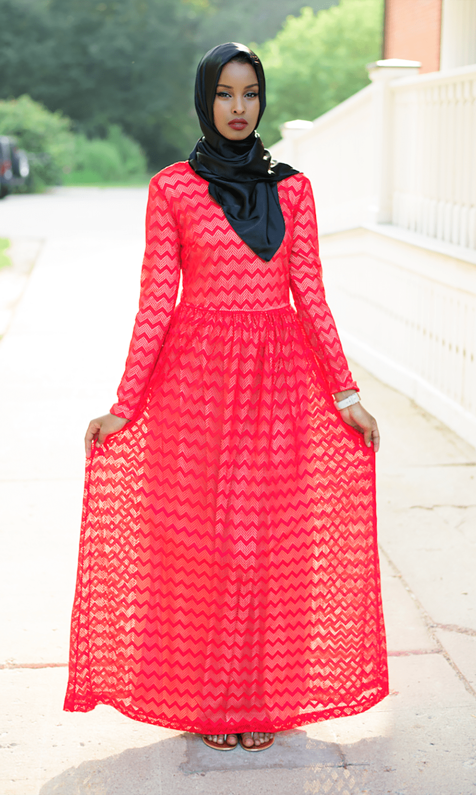 Red Chevron Lace dress Kabayare